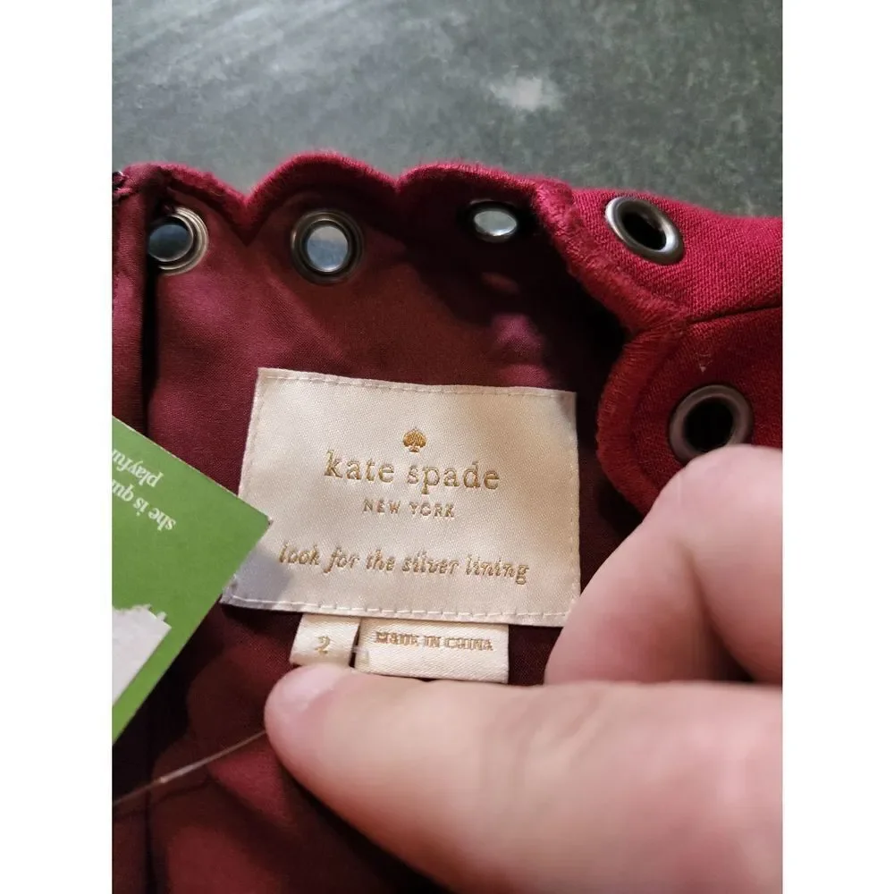 NWT KATE SPADE Red Grommet Scallop Trim Shift Dress sz 2